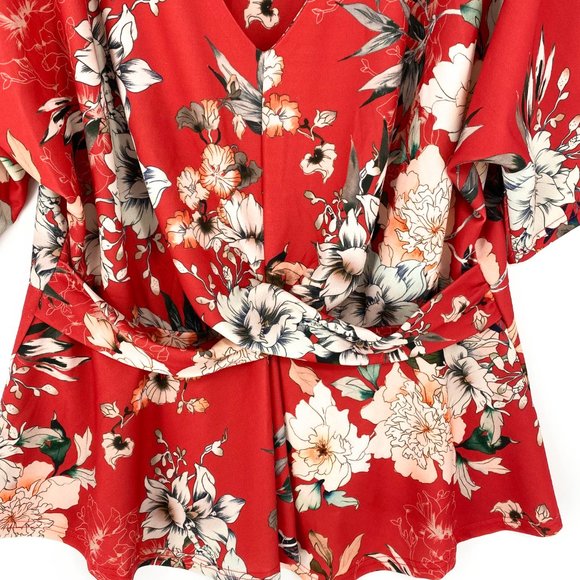 City Chic Twist Front Floral Printed Top Blouse - Picture 3 of 7